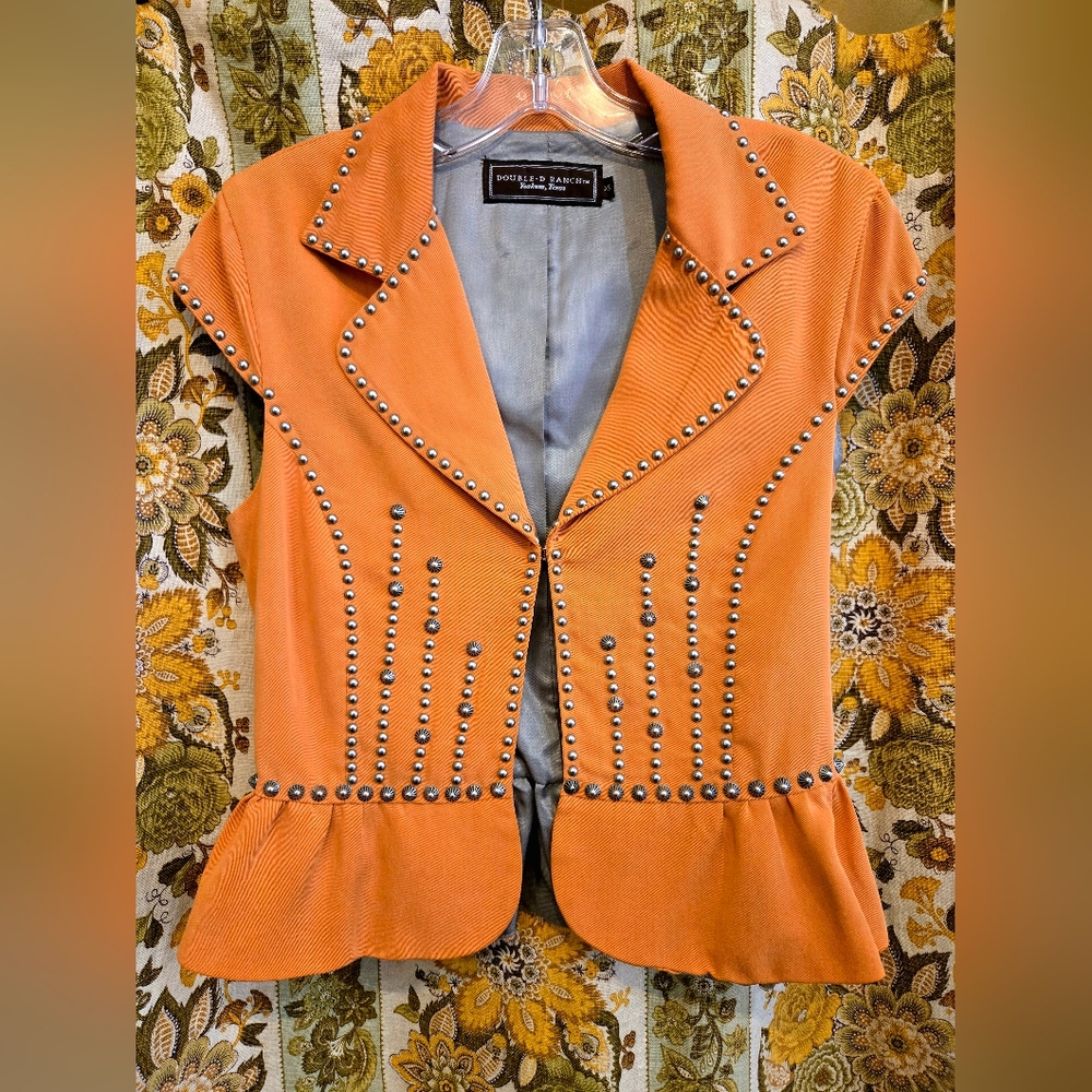 Double D Ranch XS Orange Studded Vest Short Sleeve Blazer